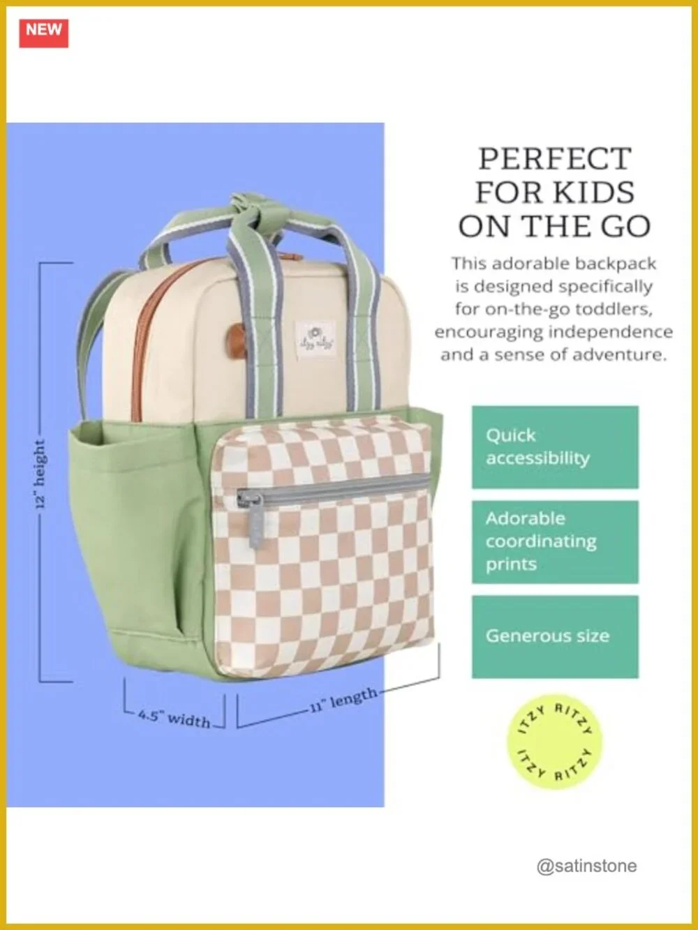 Toddler Daycare Backpack with Adjustable Straps, Wipeable Lining & Name Label